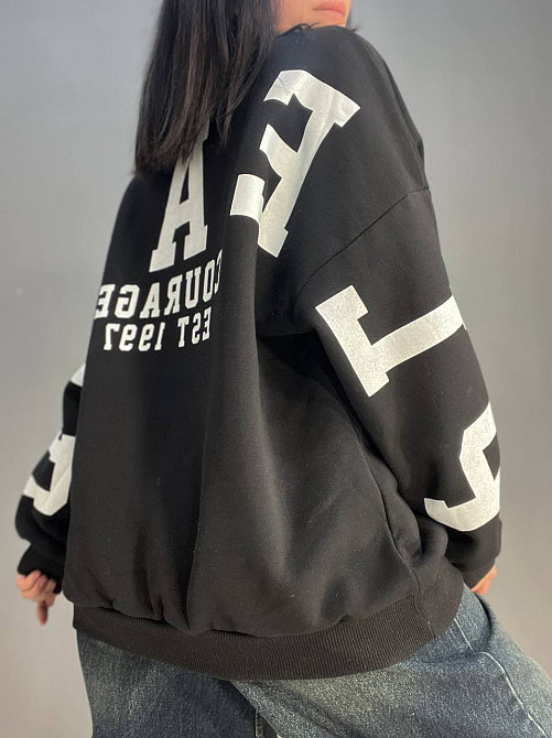 Свитшот женский DAVRAS 6000 оверсайз удлиненный надпись на спине PLEASED утепленный на флисе one size, черный, one size Киев - изображение 6