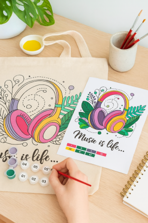 Набір екосумка-розмальовка „Music is Life“ бавовна 220 г/м2 38х42см ROSA Talent Київ