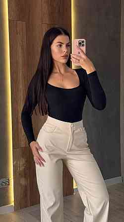 Жіночі стильні штани з екошкіри на високій посадці Молочний, 42/44 Одеса