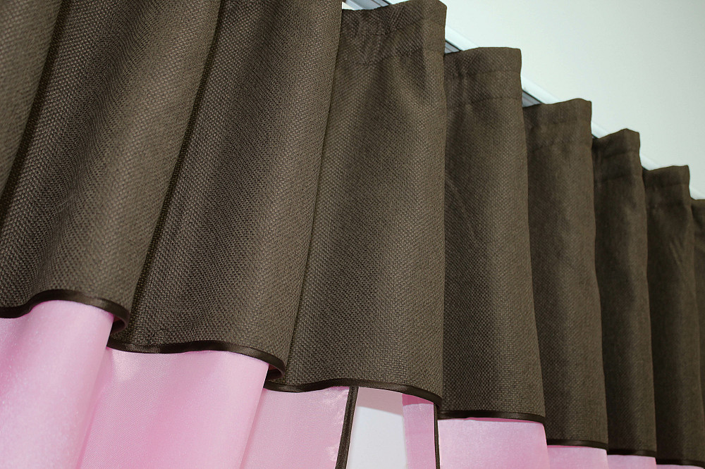 Кухонные шторы VR-Textil № 073к с ламбрекеном и подхватами розовый с коричневым 270х170 см (52-0290) Киев - изображение 4