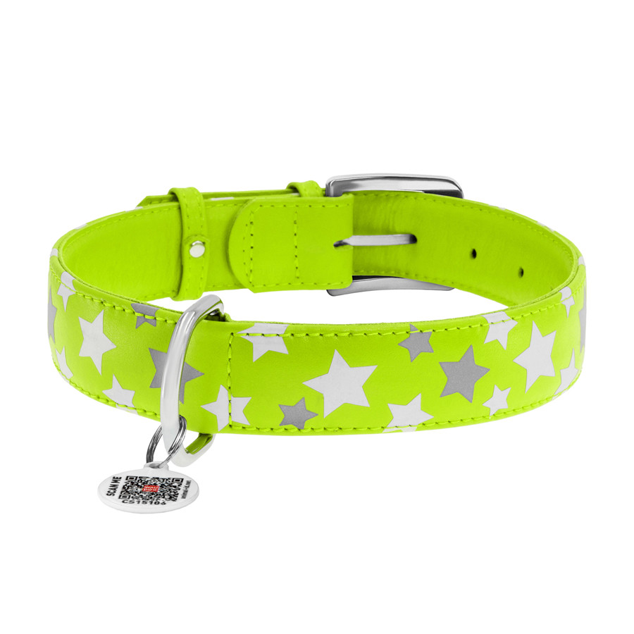 Нашийник для собак шкіряний WAUDOG Glamour з QR паспортом, візерунок "Зірочка", світлонакопичув Коломия - фото 2