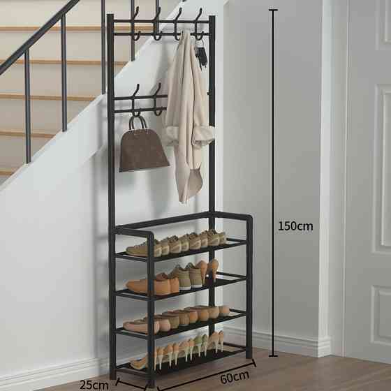 Поличка з вішаком для передпокою 25х60х150, Органайзер для взуття та одягу з 4 полицями, Чорного кольору Кам'янець-Подільський