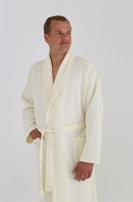 Чоловічий вафельний халат Ideal Textile довгий ванільний Чернівці - фото 1