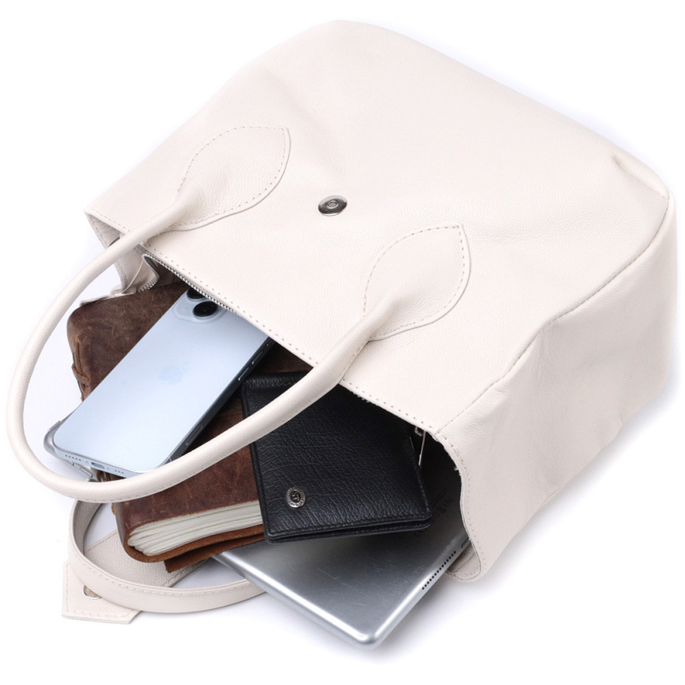 Деловая женская сумка с двумя ручками из натуральной кожи Shvigel 22830 Бежевая Киев - изображение 9