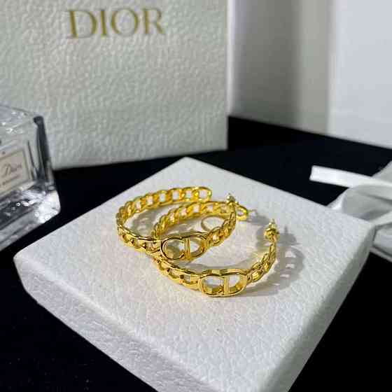Брендовые серьги Диор/Dior, позолота │серьги кольца лимонное золото Одесса
