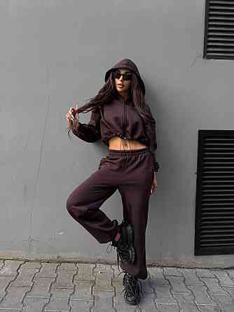 Утепленный женский костюм двойка в спортивном стиле трехнитка на флисе Одесса