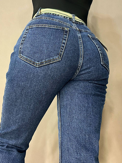 Джинси жіночі Vanver 8260 MOM з резинкою на талії і ременем сині, синій, 33, 33, 90 см, 123 см Київ - фото 4