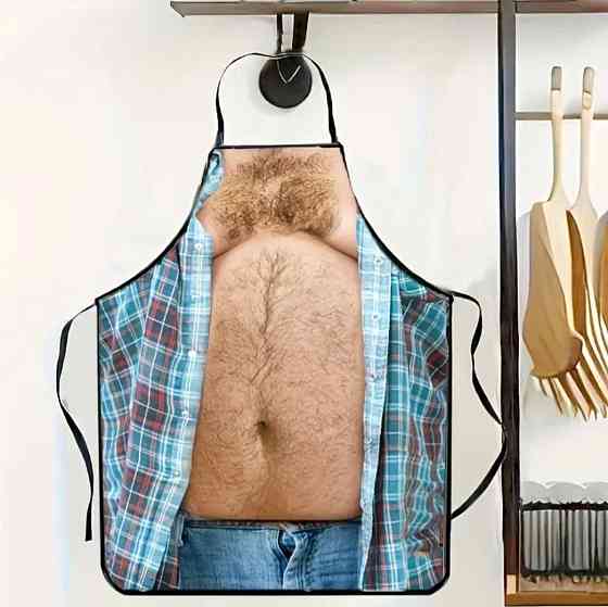 Фартух з приколом чоловічий кухонний Пузатий чоловік у клітчастій сорочці для кухні та мангалу Київ