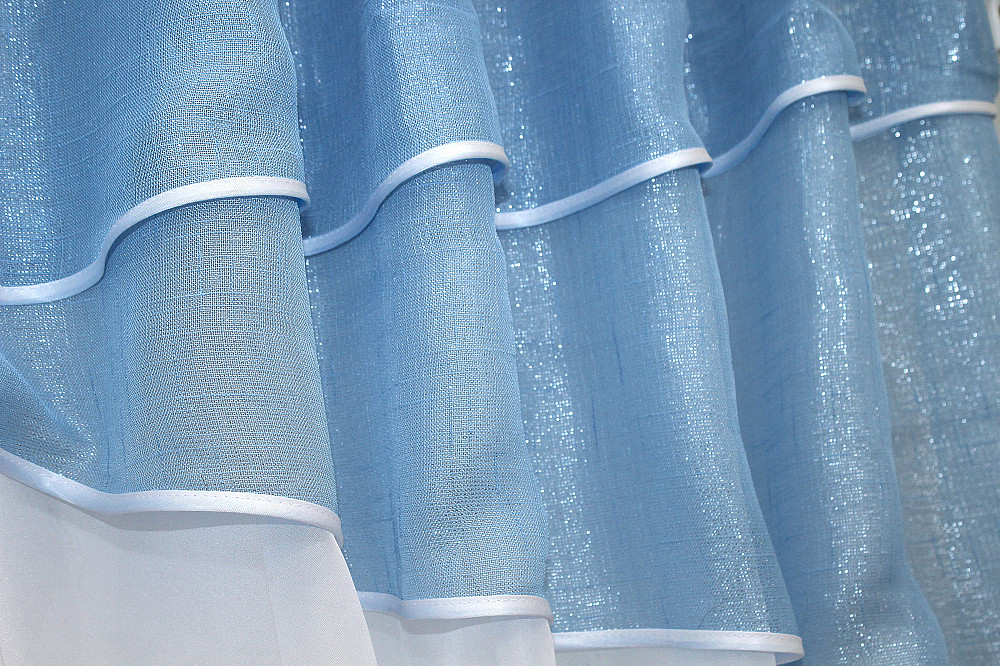 Кухонні штори VR-Textil № 091к з ламбрекеном і підв'язками блакитний з білим 270х170 см (52-0095) Київ - фото 4