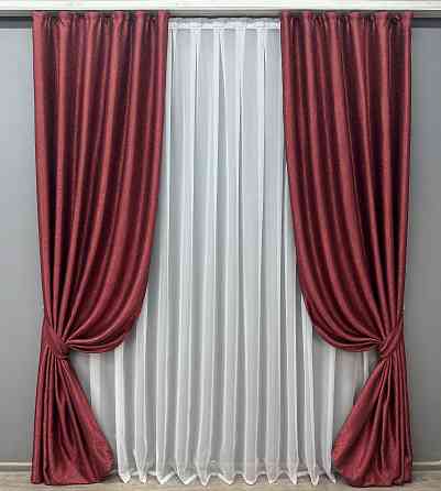 Комплект готових штор VR-Textil Софт "Люкс" № 753ш Бордовий 150х280 см 2шт (30-534) Київ