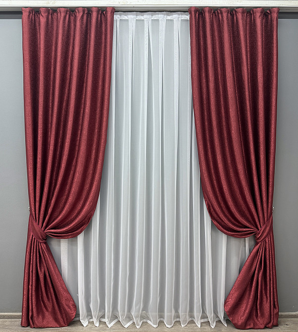 Комплект готових штор VR-Textil Софт "Люкс" № 753ш Бордовий 150х280 см 2шт (30-534) Київ - фото 2