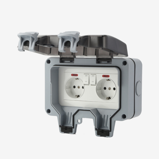 Розетка влагозащищенная IP66 двойная 16А/250V, внешняя, с крышкой, ABS, серая, для улицы и сада Киев