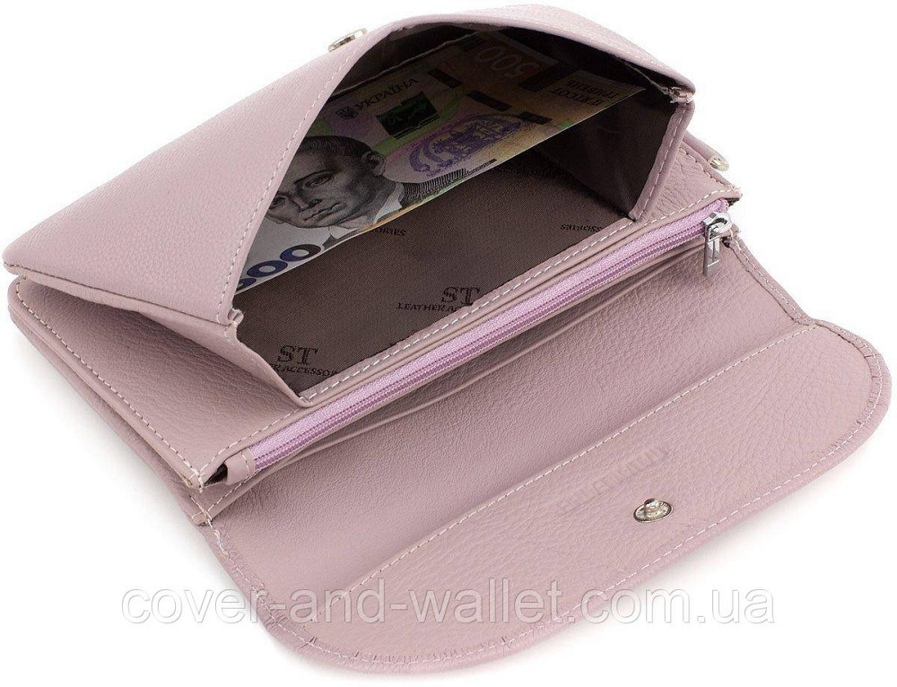 Пудровый длинный женский кошелек-клатч из натуральной кожи ST 023 Pink Киев - изображение 5