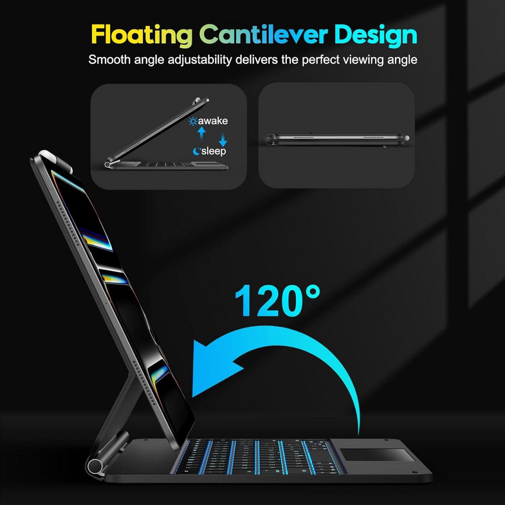 Клавіатура bluetooth для ipad pro 13 m4 2024 чохол з трекпадом підсвітка rgb usb c чорний uk layout кейс Київ - фото 6