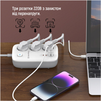 Мережевий фільтр живлення ColorWay CW-CHE34PDW 3 розетки/4USB (CW-CHE34PDW) Вінниця - фото 7