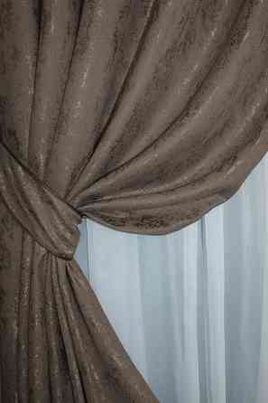 Комплект штор на люверсах VR-Textil Льон мармур Pavliani № 1372ш 150х250 см 2 шт Какао (37-0053) Київ