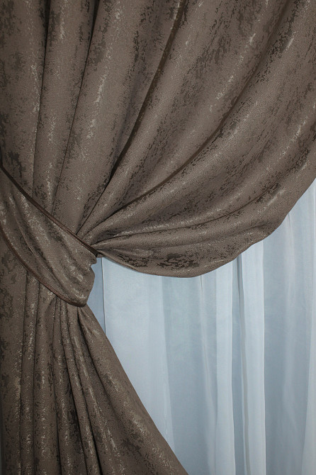 Комплект штор на люверсах VR-Textil Льон мармур Pavliani № 1372ш 150х250 см 2 шт Какао (37-0053) Київ - фото 5