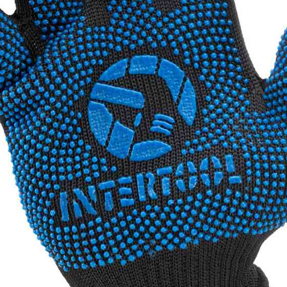 Трикотажная, синие ПВХ точки, 70% хлопок / 30% полиэстер, 10