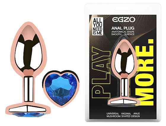 Анальна пробка з кристалом EGZO - Rose Gold Heart Plug Blue size M Sex Aura Київ