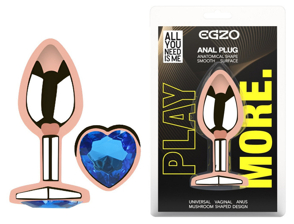 Анальна пробка з кристалом EGZO - Rose Gold Heart Plug Blue size M Sex Aura Київ - фото 1