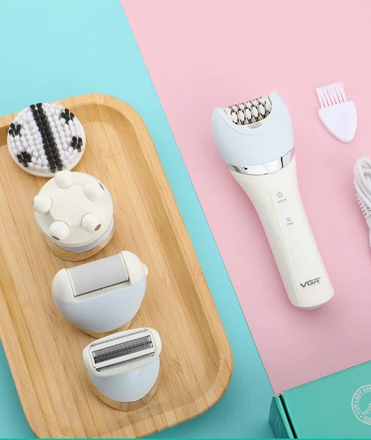 Епілятор жіночий 5в1 VGR V-751 IPX6 (бритва, пемза, масажер, щітка) 5 насадок Зелений Київ - фото 7
