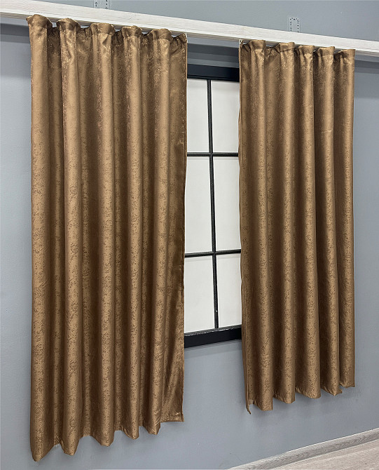 Комплект коротких штор VR-Textil Жаккард Мрамор Al1 № 660ш Коричневый 130х170 см 2 шт (35-0387) Киев - изображение 3