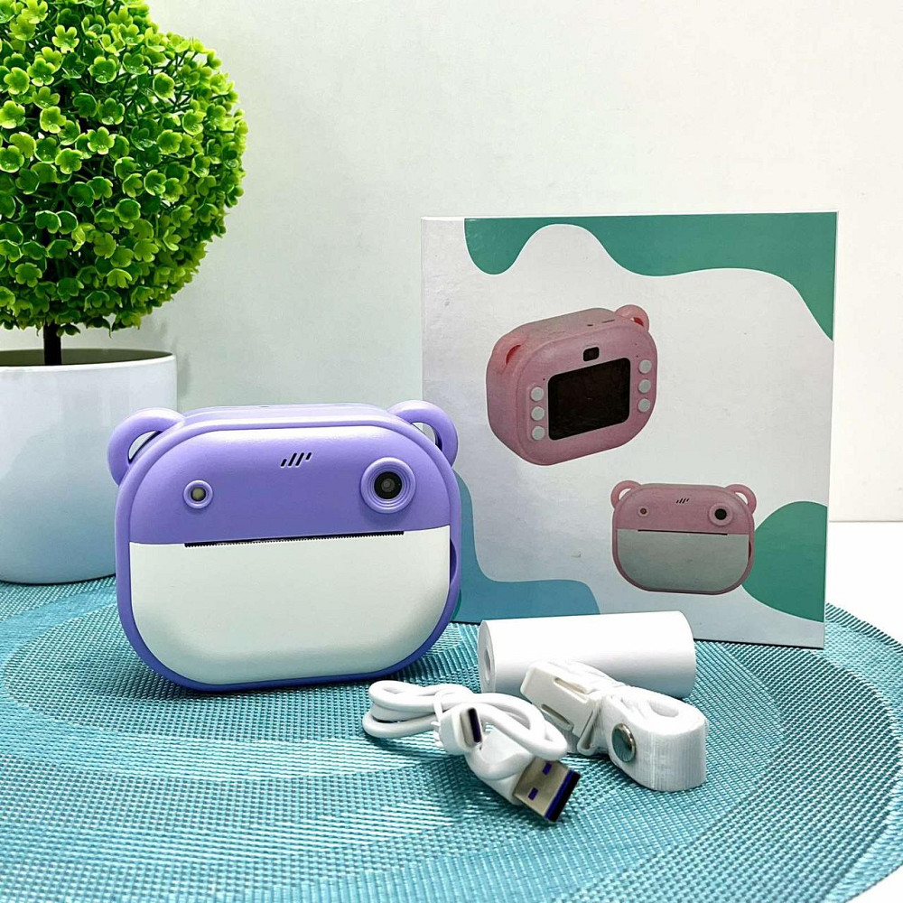 Фотоапарат-принтер фронтальна камера чб друк USB-кабель 2 рулони термопапери звук фото відео ігри SD роз'єм Фіолетовий (C 66631) Чернігів - фото 1