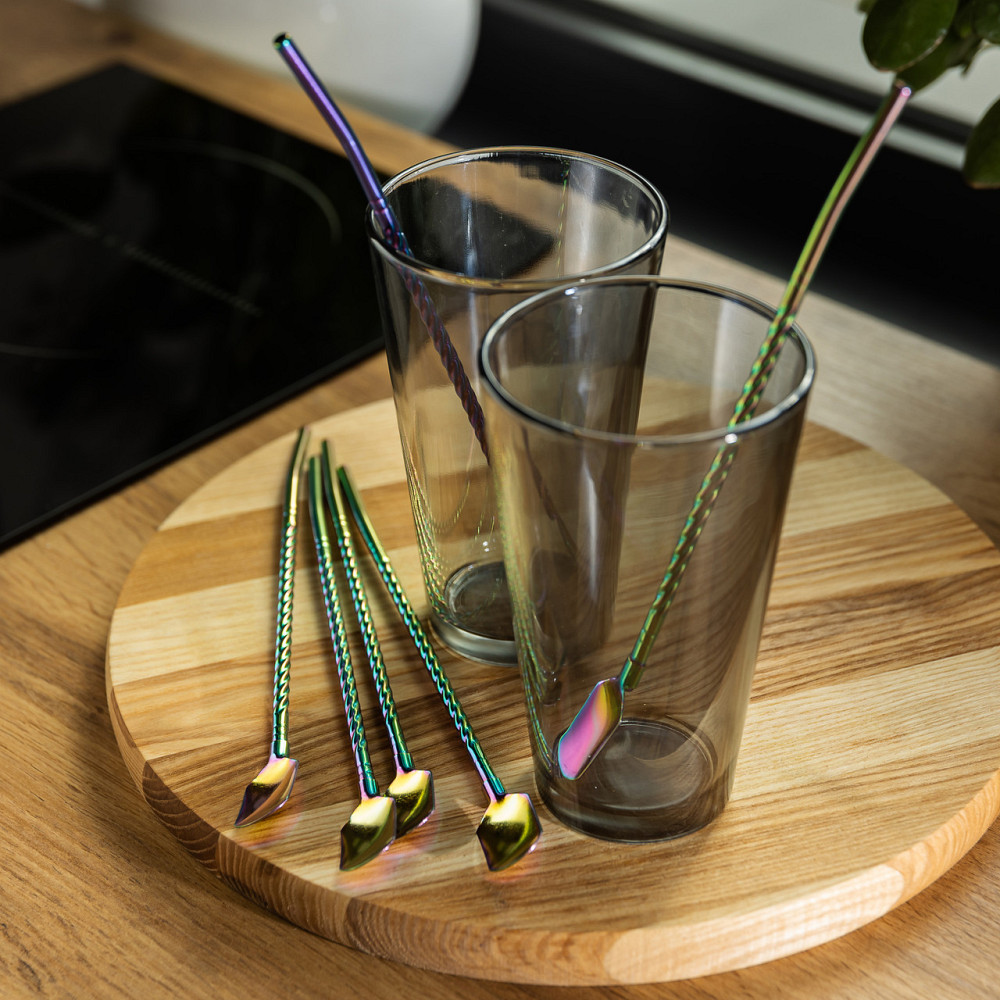 Набір багаторазових ложок-трубочок 6 шт для напоїв 22 см зі щіткою для миття з нержавіючої сталі Хамелеон HP-20-21 Коломия - фото 5