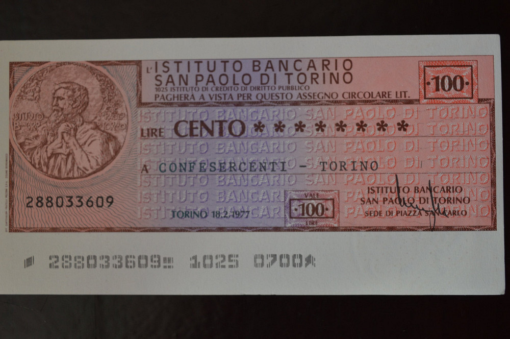 Чек. Италия 100 Лир 1976год (ЧК-1) ЛОТ 36 Полтава - изображение 1