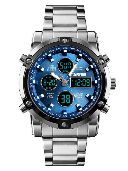 Класичний наручний годинник Skmei 1389 Сріблястий з синім Київ - фото 6