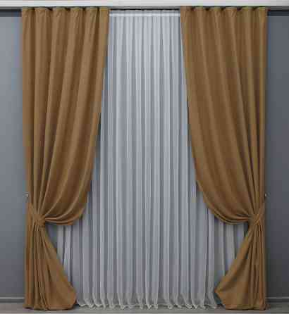 Комплект готовых штор VR-Textil Нубук однотонный № 1523ш Светло-коричневый 150х290 см 2 шт (33-0391) Киев