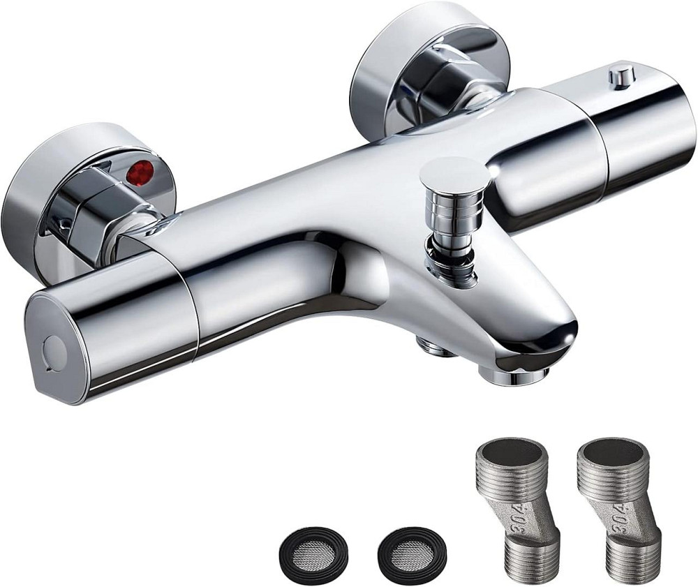 Термостатический смеситель для ванны SINKTORY с защитой 38℃, с двумя выходами воды, латунный, хромированный Киев - изображение 2