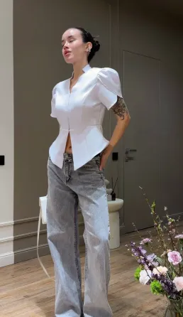 Женская куртка с чёрно-белым пеплум Одесса