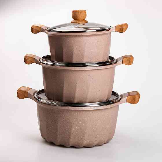 Набор из трех кастрюль и сковородок с крышками 24, 28, 32 см, толстое алюминиевое дно MGC HP-4-402 Киев