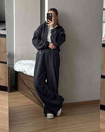 Жіночий теплий прогулянковий костюм: кофта та штани двосторонній фліс Графіт, 46/48 Одеса