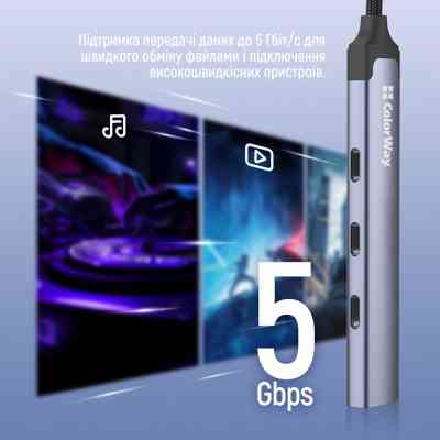 Концентратор ColorWay USB-C 4-in-1 USB-C2.0х3/USB3.0 (CW-HUB07) Вінниця