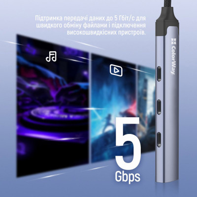 Концентратор ColorWay USB-C 4-in-1 USB-C2.0х3/USB3.0 (CW-HUB07) Вінниця - фото 3