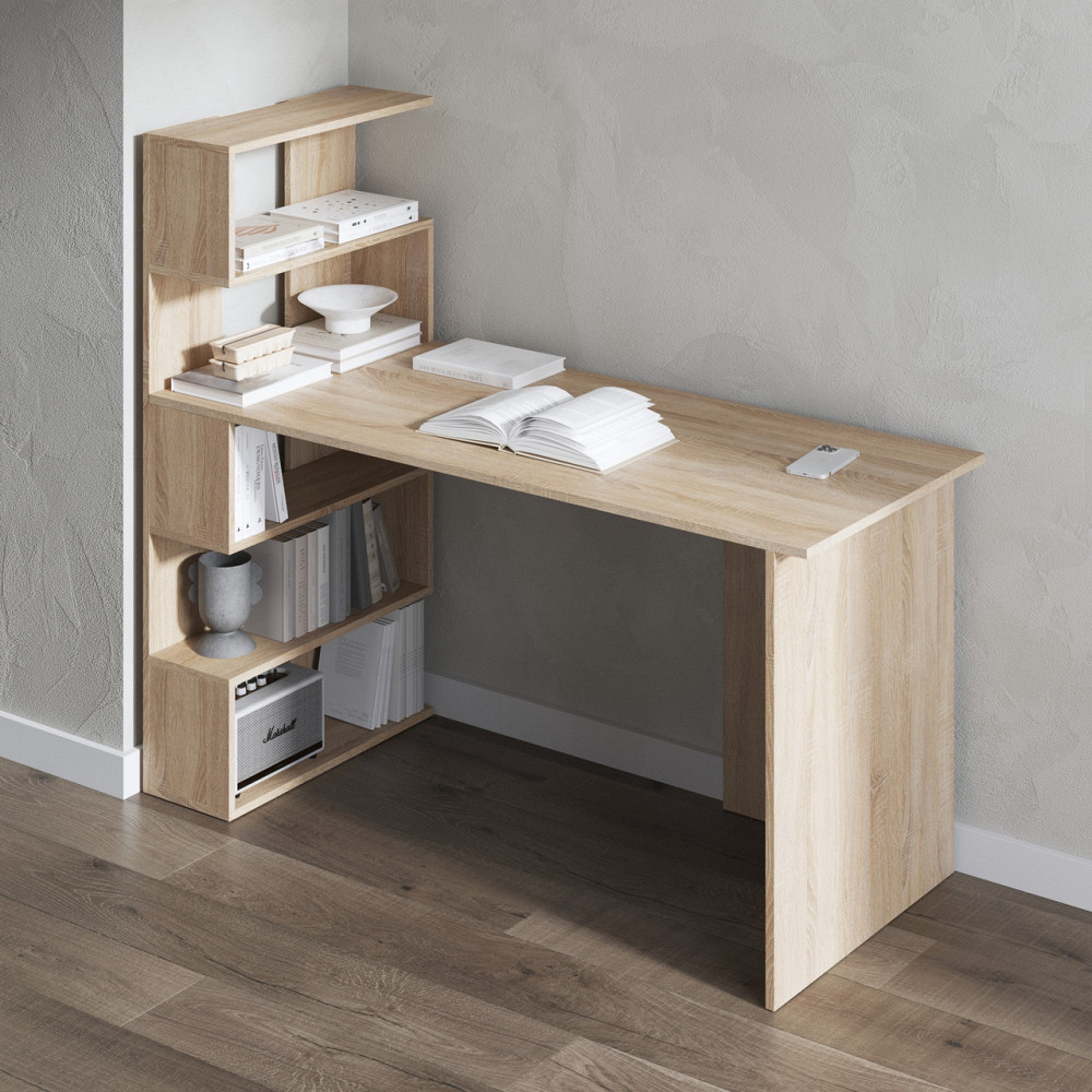 Компьютерный стол VAYS M-24 Дуб Сонома, письменный с полками слева, ЛДСП, 142×60×123 см – для дома, учебы, офиса Львов - изображение 1