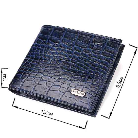 Стильний гаманець для чоловіків у два складення з натуральної шкіри з тисненням під крокодила CANPELLINI 21580 Синій Київ