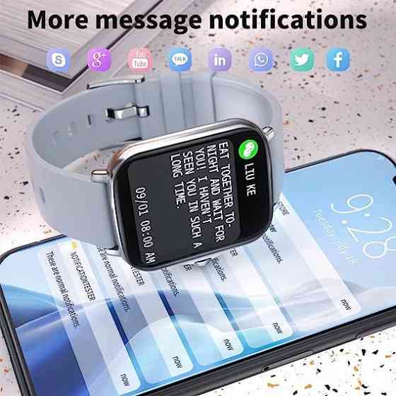 Смарт-годинник UHOOFIT Smart Watch: Bluetooth-дзвінки, Голосовий помічник, Музика — Ваш інтелектуальний стиль (Сріблястий) Київ