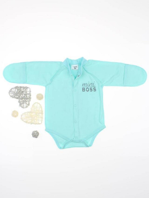 Боді для новонароджених малюків із зовнішніми швами бавовна Mini Boss зріст 56 см Lari Ментоловий Кривий Ріг - фото 1