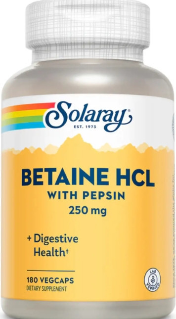 Бетаїн і пепсін Solaray Betaine HCl 250mg 180 vcaps Київ - фото 1