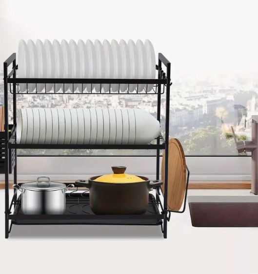 Трехъярусная сушилка для посуды из нержавеющей стали с матовым съемный поддоном размер 53x50x25 см Одесса - изображение 2