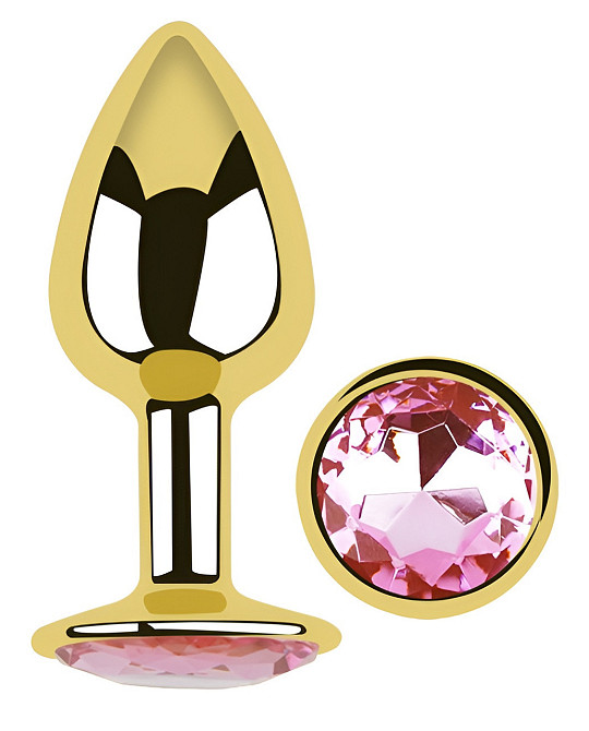 Анальна пробка з кристалом EGZO - Gold Round Plug Pink size S Sex Aura Київ - фото 2