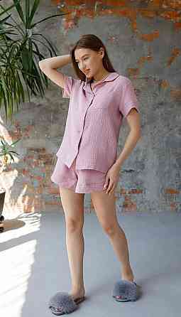 Піжама жіноча муслінова шорти і сорочка S Темно-рожевий Харків