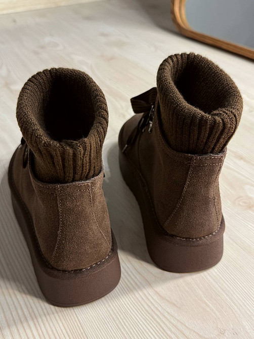 Уггі жіночі Hengji 007-7 замшеві шнурівка зі шкарпеткою коричневі, 38, 24 см Київ - фото 9