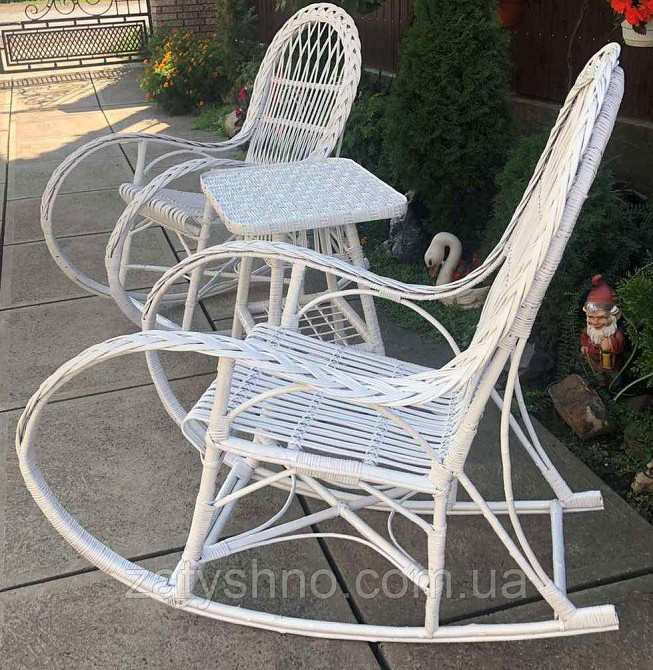 Кресло качалки плетеные белые со столом |Мебель из лозы белая |мебель плетеная на подарок Киев - изображение 2