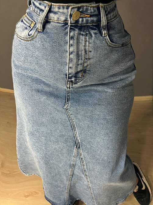 Спідниця жіноча джинсова Moss 501 довга трапеція з клином блакитна, блакитний, 30, 30, 85 см, 112 см Одеса - фото 8