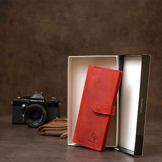 Кожаное винтажное женское портмоне GRANDE PELLE 11470 Красный Киев