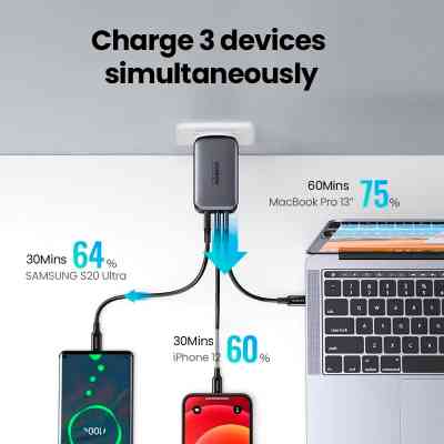 Зарядное устройство Ugreen 3xUSB 65W GaN (2хUSB-C+USB-A) CD244 Grey (10335) Винница
